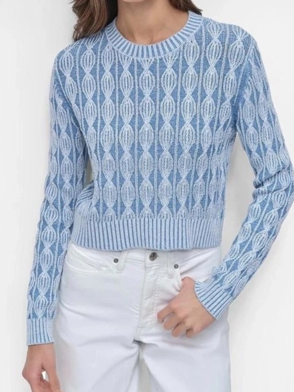 NWOT! DKNY‎ Frost blu/wave blu Cable Knit Cotton Sweater - Size S